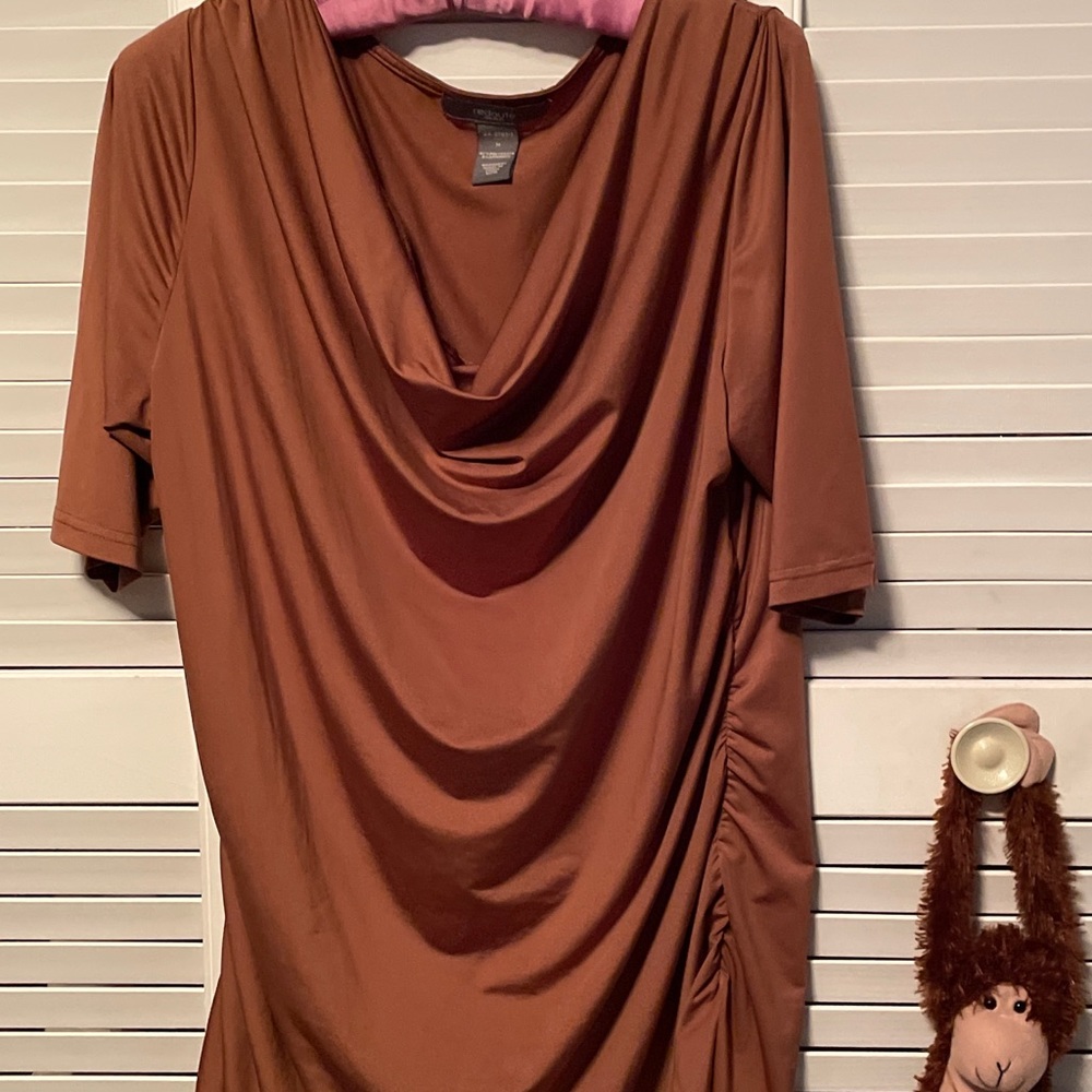 Brown cowl neck tunic top size M 14/16 new